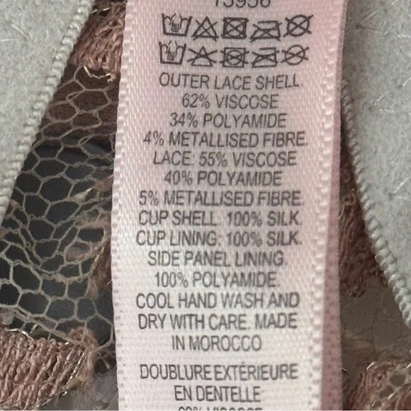 NWT AGENT PROVOCATEUR Lorelli Lace Silk Underwire Bra Rose Gold and Silver 34D - Picture 15 of 16